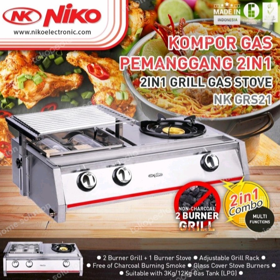 NIKO Kompor Gas Panggang BBQ 2 in 1 Combo NK GRS21 Stainless