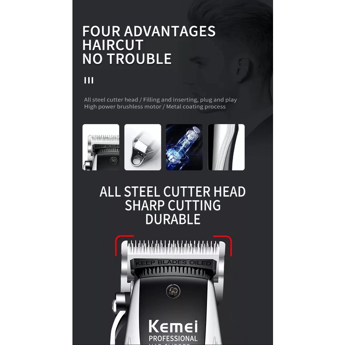 Clipper Kemei KM 2619 Alat Cukur Professional Pemangkas Rambut Isi Ulang Cas | Kemei KM-2619 Alat Cukur Rambut Profesional Tanpa Kabel Rechargeable Adjustable Dengan Layar LCD | Mesin Pencukur Rambut Tanpa Kabel | FMS