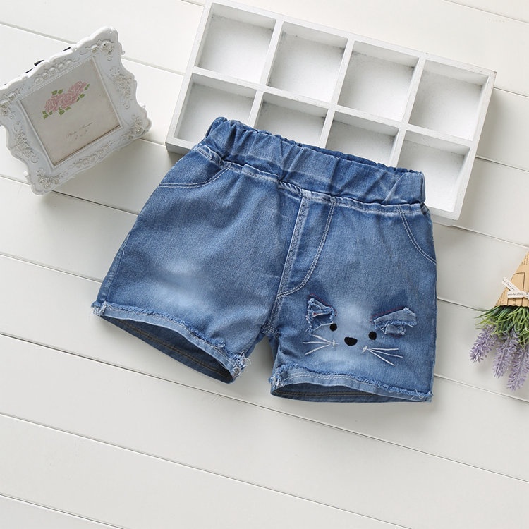 Celana Jeans Pendek Anak Perempuan Short Pants Bordir Kucing Model Korea