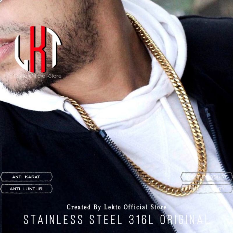 Kalung Rantai Titanium Pria Gold Anti Karat Original Emas Kalung Monel Rante Pepet Gold Emas Cowok C