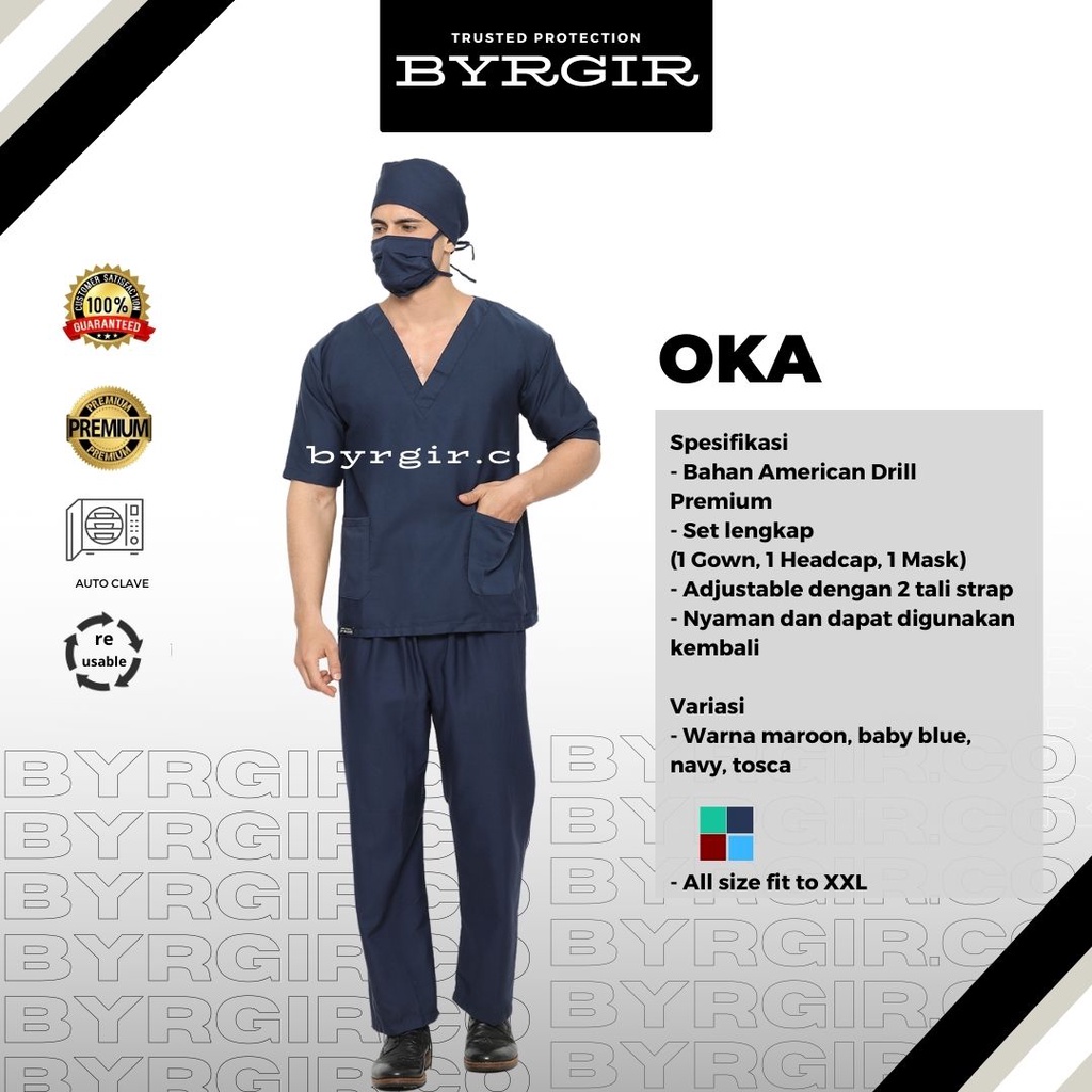 BYRGIR Baju OKA Lengan Pendek Dokter Perawat Bahan American Drill APD