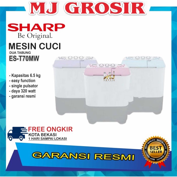 MESIN CUCI SHARP EST 70 MW 7KG 2 TABUNG 70MW 7KG PURE MAGIC LOW