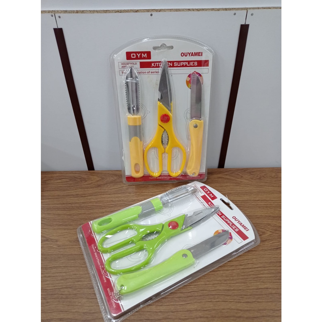 Pisau Set 3 Pcs 2490 - Peler, Gunting, Pisau Dapur - Alat Dapur Set - Warna Random