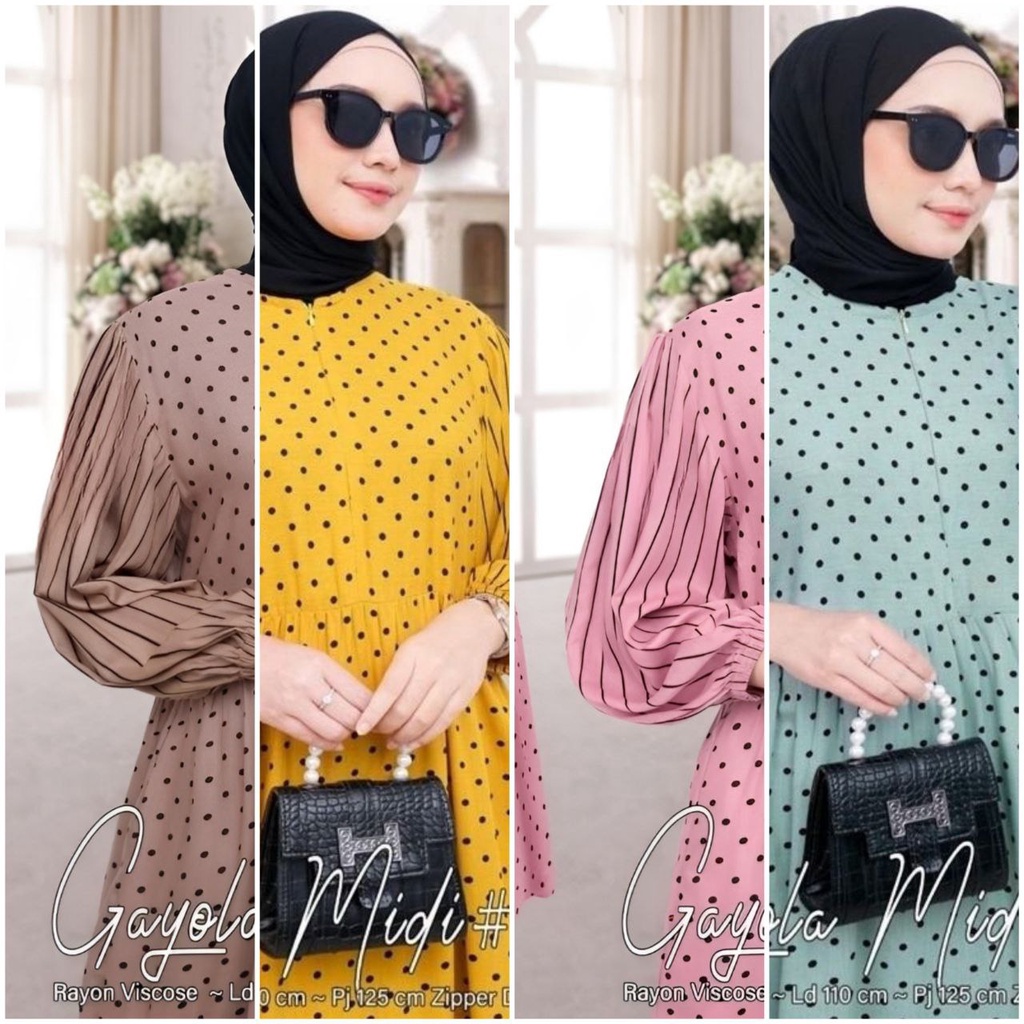 Gayola Midi Dress Wanita Busui Resleting depan Rayon premium