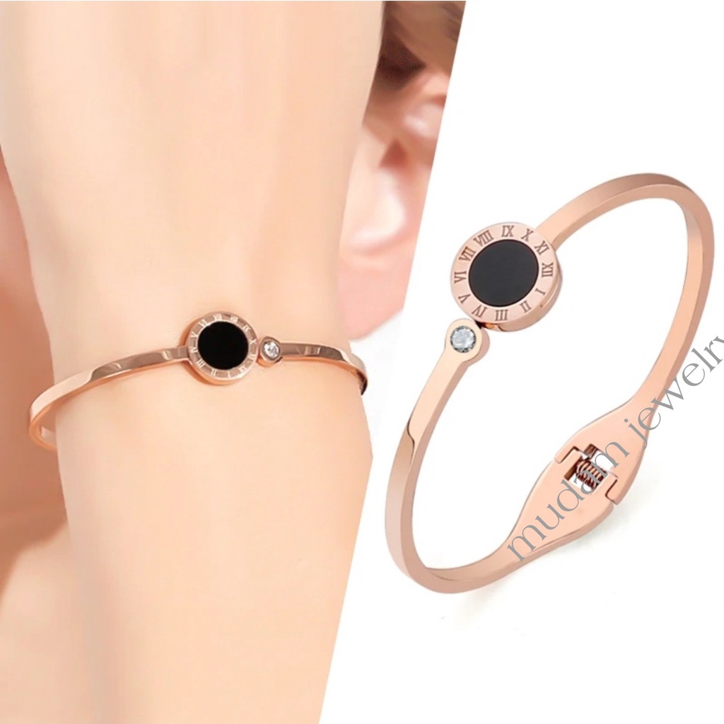 Gelang Bangle Angka Romawi Dengan Kristal Tersedia Warna Rose Gols, Gold dan Silver