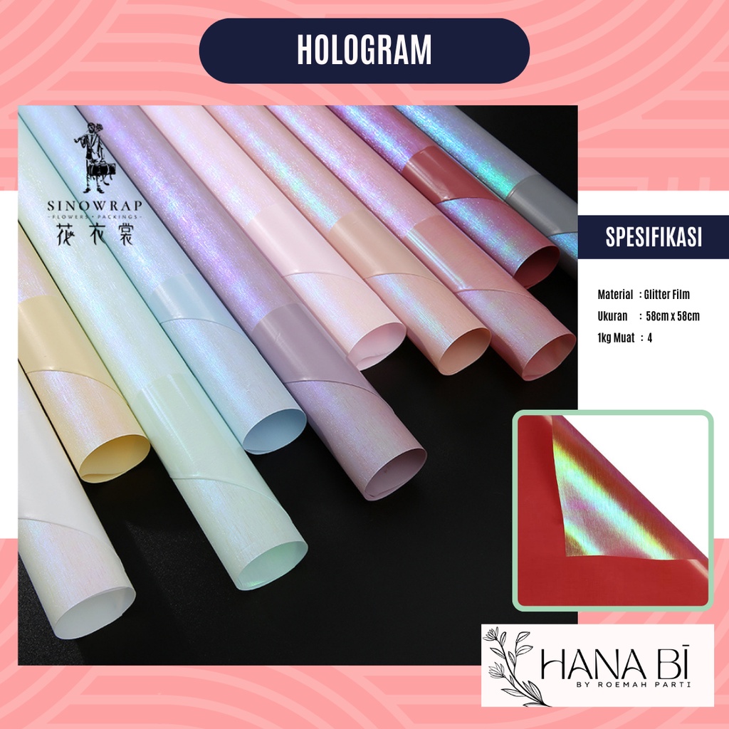 

5 Lembar Cellophane Flower Wrapping Paper kado Glitter Hologram WaterProof Hologrhaphic Symphone Silk Glossy Florar Wrapping P.BLN