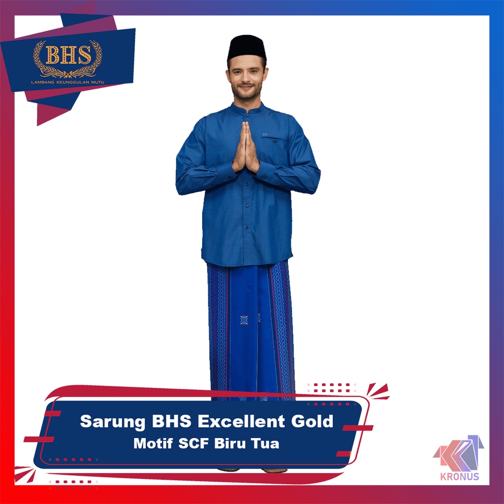 Sarung BHS Excellent Gold Motif SCF Biru Tua