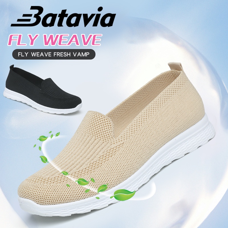 Batavia 2023 sepatu datar baru flyknit sepatu datar wanita rajut udara -sepatu datar wanita berpenduduk sepatu slip on sepatu  sepatu wanita A165