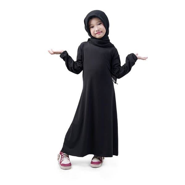 Baju Gamis Anak Perempuan Bagus Baju Muslim Polos Basic Jersey -Hitam H9K7 ala korea vintage ootd pr