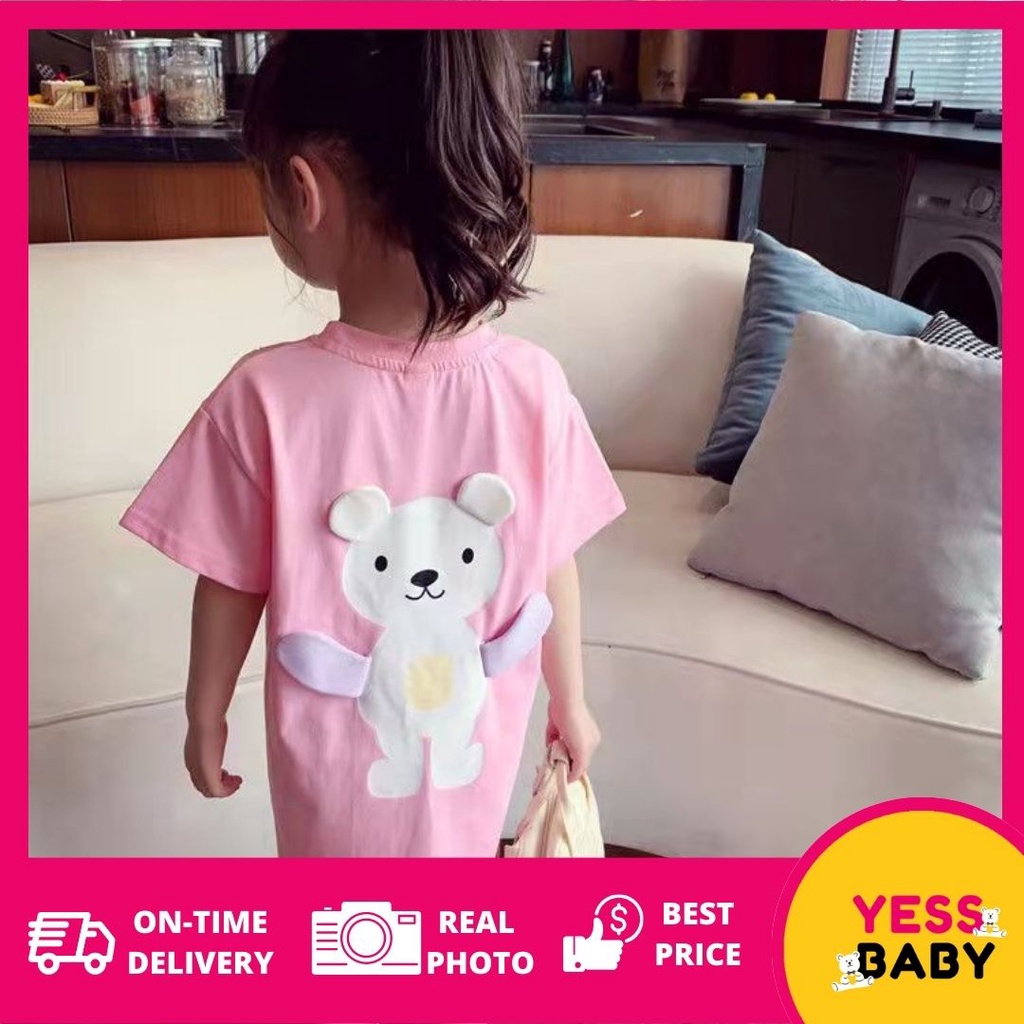 yessbaby HELLOBEAR gaun anak perempuan/Baju anak perempuan/rok bayi/Kaos dress anak moktif beruang cute import