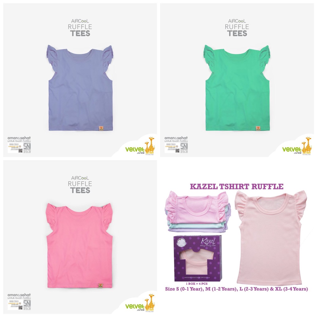 Ruffle T-Shirt Warna / Kaos Anak Perempuan 0-5 tahun