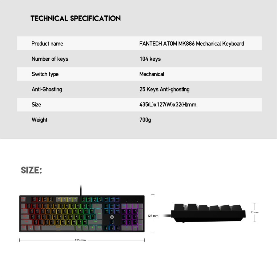 Fantech ATOM MK886 RGB Gaming Mechanical Keyboard Full Size