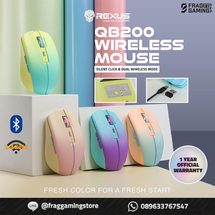 Moga Rexus Qb200 Qb-200 Gaming Wireless Bluetooth Mouse Rechargable Qb 200