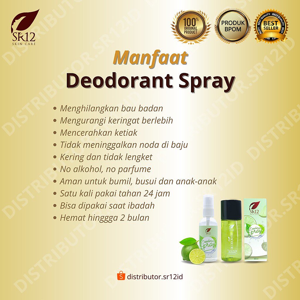 Deodorant Spray SR12 Original Cegah Bau Badan Keringat Premium Reguler 60 ml SR 12 Official