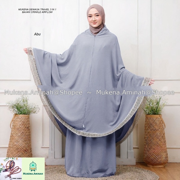 MUKENA.AMINAH PAKET HAMPERS MUKENA DEWASA CRINKEL AIRFLOW 3IN1 JUMBO RENDA IMPORT RASHEDA