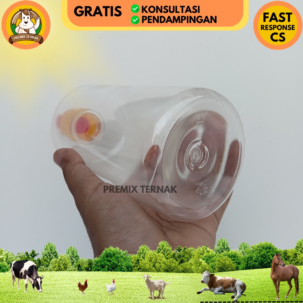 BOTOL DOT ANAK KAMBING 500ml - Dot Merah Kuning Berseal - Botol Dot Cempe Kambing Domba - Botol Bening Dot anak kambing