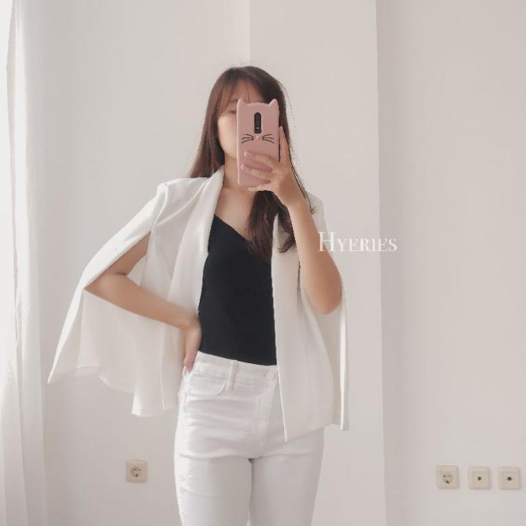 RECOMENDED HYERIES CAPE blazer wanita korea / blazer kerja wanita / blazer wanita putih hitam / blaz