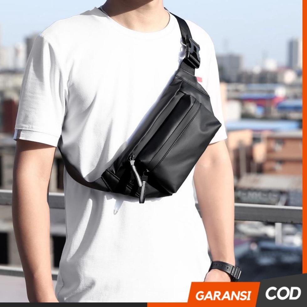 BOOMING Tas Selempang Pinggang Slempang Waistbag Waisbag Weisbag Pria Cowok Import Distro Kulit Anti