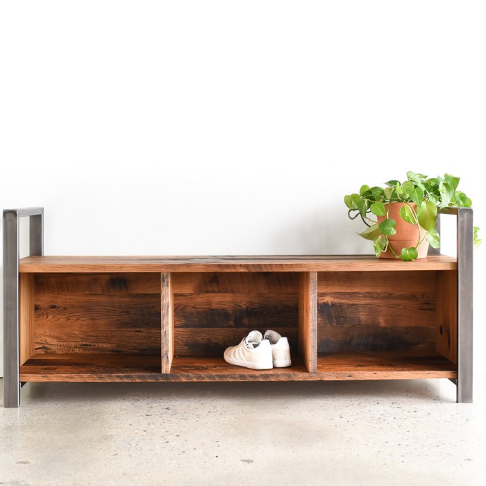 Rak sepatu industrial besi kayu jati solid