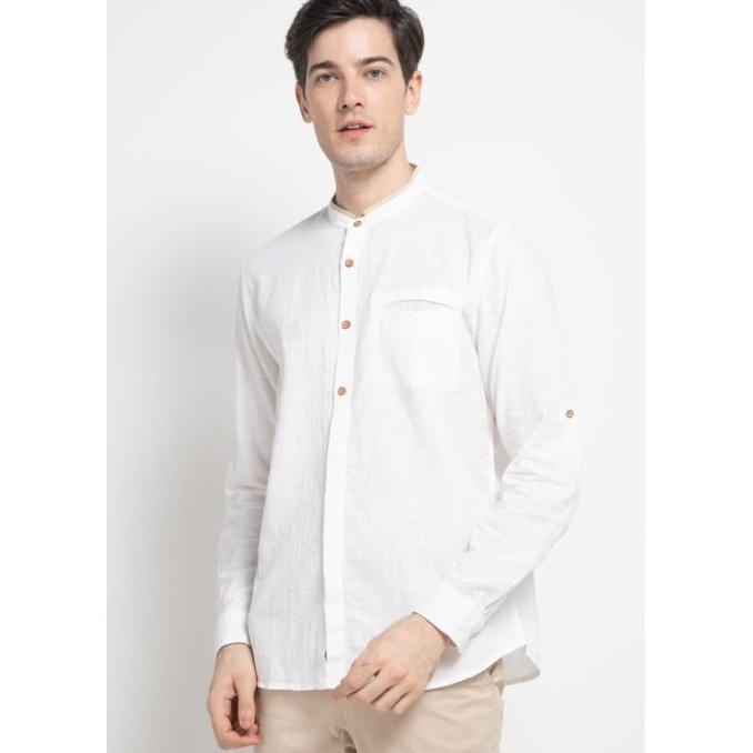 BISA COD Manzone Kemeja Koko Lengan Panjang Ghufron LS Shirt White /BAJU KOKO PRIA/BAJU KOKO DEWASA/