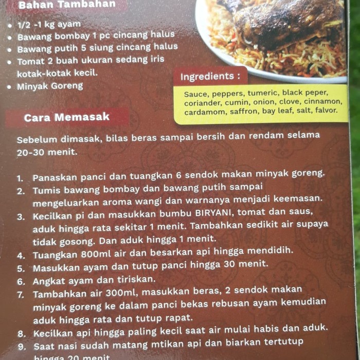 

Beras Basmati Instan 500Gr, Bumbu Biryani, Kebuli, Bukhari.