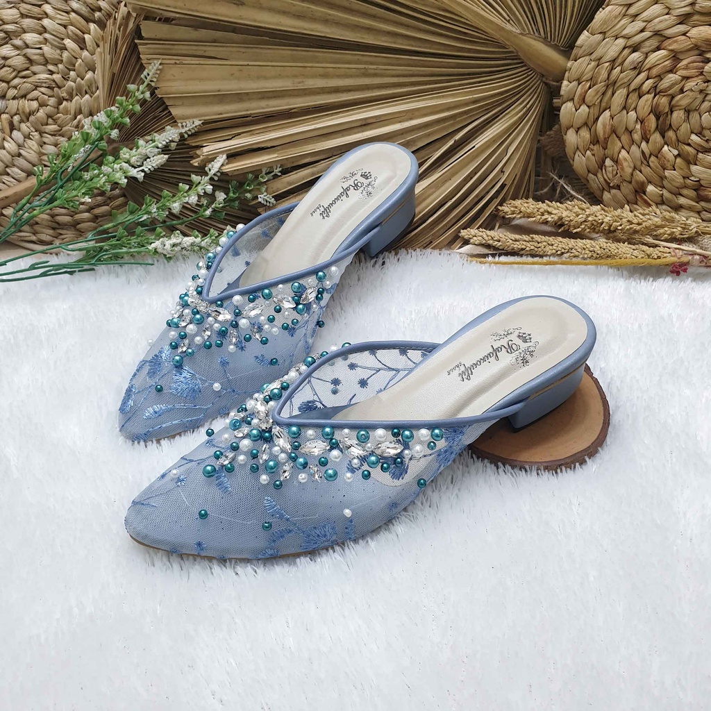 Sepatu wedding pesta Cantik nafera ice blue 3cm tahu