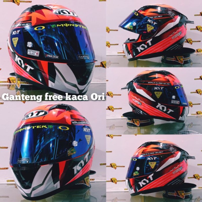 HELM KYT R10 ROSAMONTE RED FLUO PAKET GANTENG 100 ORIGINAL SNI-DOT ONI
