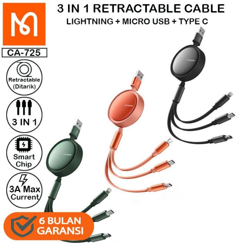 kabel data retractable 3in1 3a mcdodo ca-7250