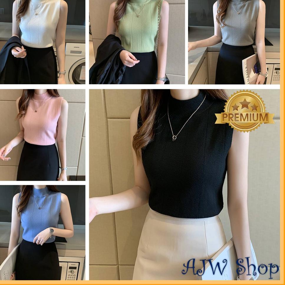 LANGSUNG ORDER AJWShop Atasan Rajut Import Premium Tanpa Lengan | Inner Turtleneck Wanita Premium | 