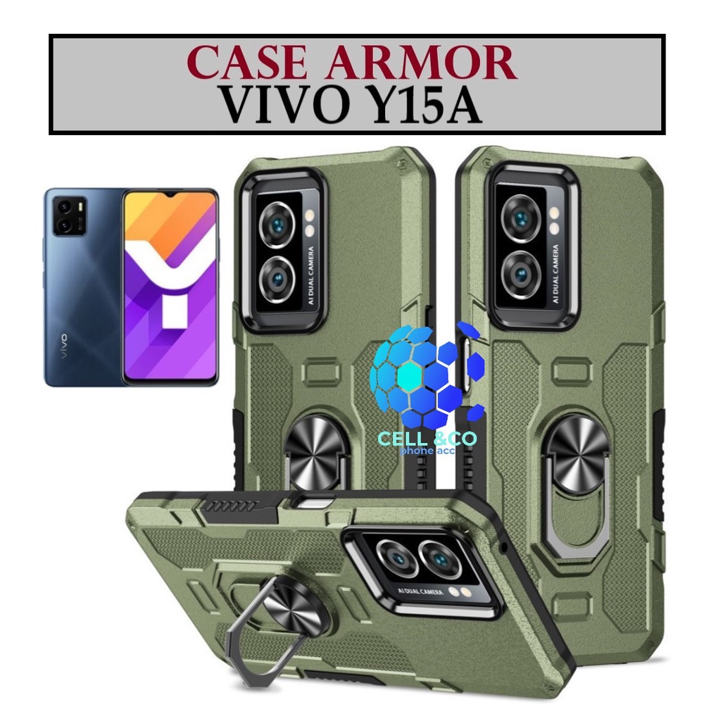 Case Armor VIVO Y15A Iring Cincin Magnetic Kesing Hp Protect kamera Premium Hard Case Standing Robot Pelindung Kamera