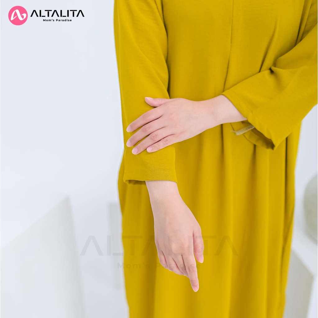 Altalita - Daster Gamis Polos Cringkle Airflow Kekinian Busui Lengan Tangan 3/4 Panjang Semata Kaki Jumbo LD 120