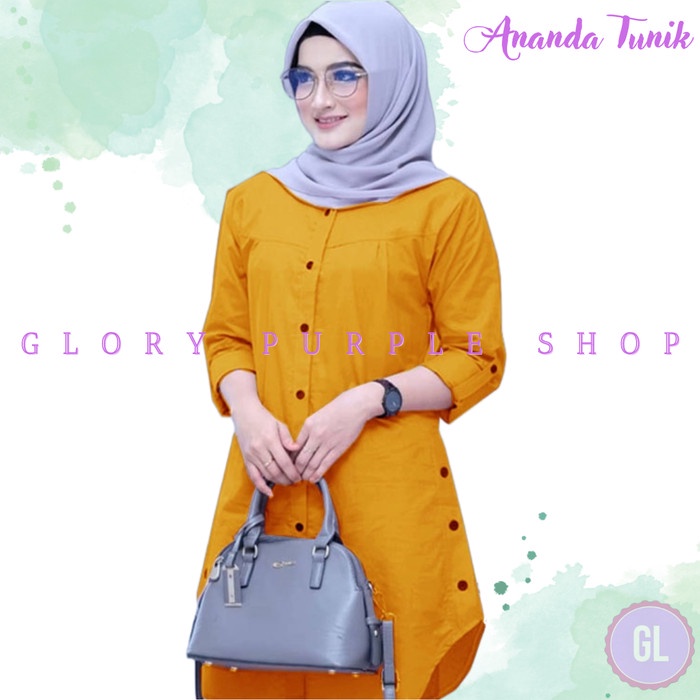 Tunik Lebaran ANANDA tunic/baju atasan tunik/baju tunik terbaru/baju muslim wanita - L, MUSTARD Terb