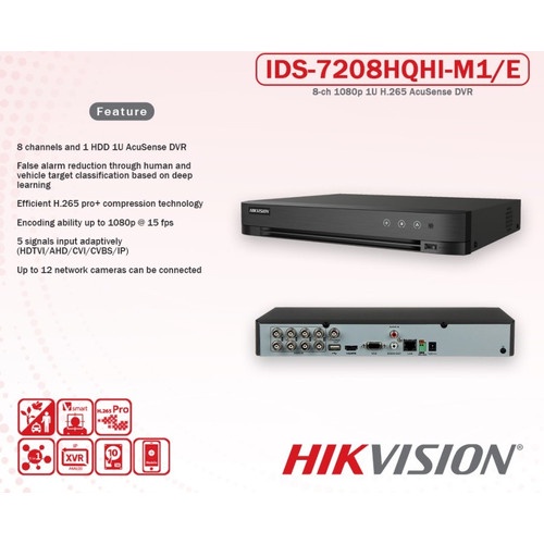 DVR HIKVISION 8CH 5MP iDS-7208HQHI-M1/E Support Camera Audio AcuSense