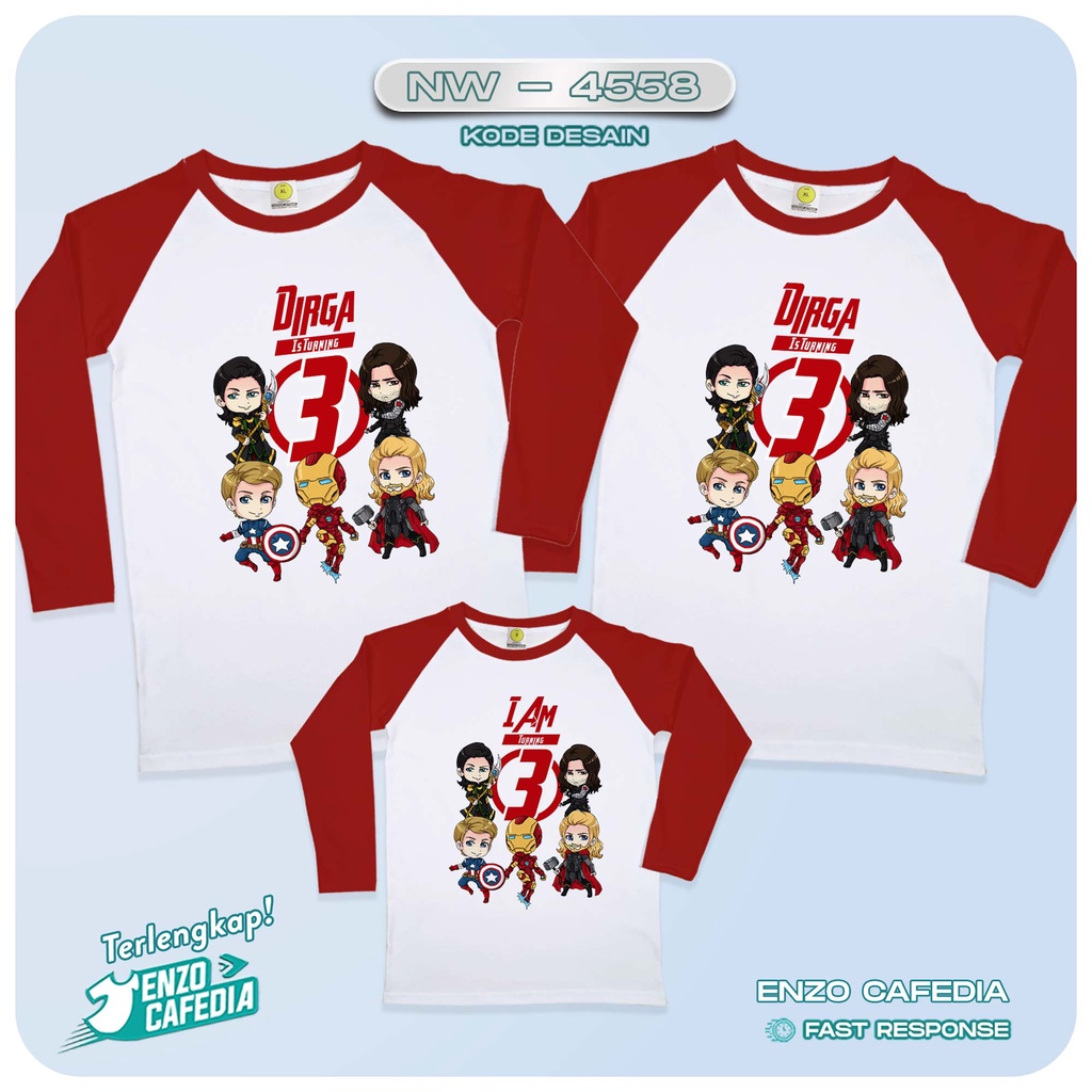 Kaos Couple Kembaran Keluarga | Kaos Ulang Tahun | Kaos Raglan Ultah Anak | Desain Kaos Avengers NW 