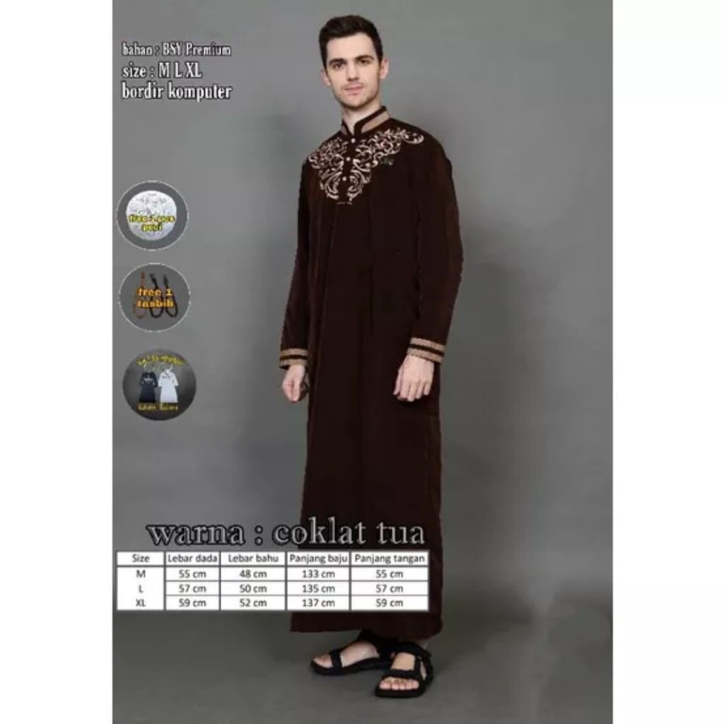 Jubah Pria Motif Bordir Simpel / Jubah Muslim Pria Terbaru / Koko Pria Dewasa Termurah