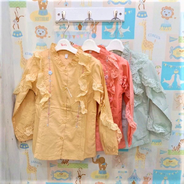 Blouse Tangan Panjang Renda Anak Perempuan 12046