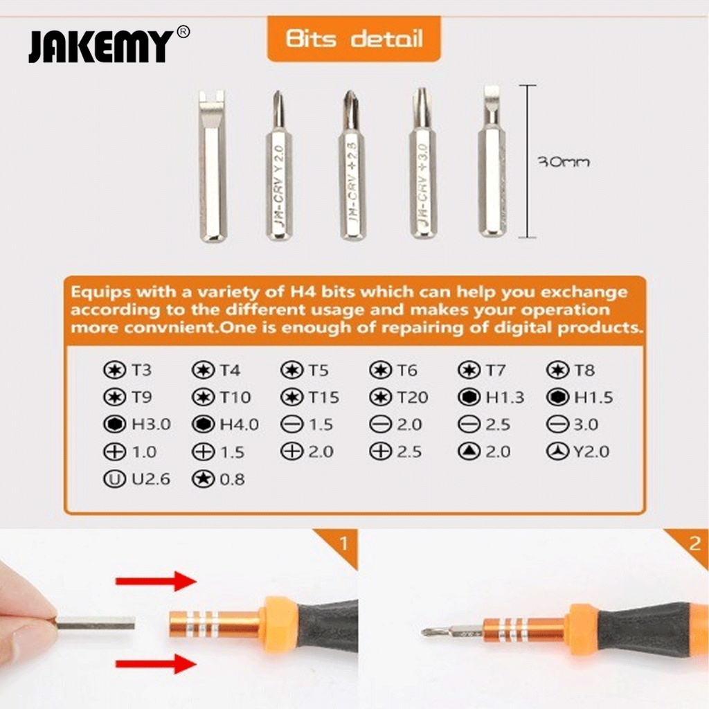 Jakemy Obeng Set Hp Lengkap Torx Phillips Hex Triangle Bintang Star 0.8 Pinset Original JM-8104