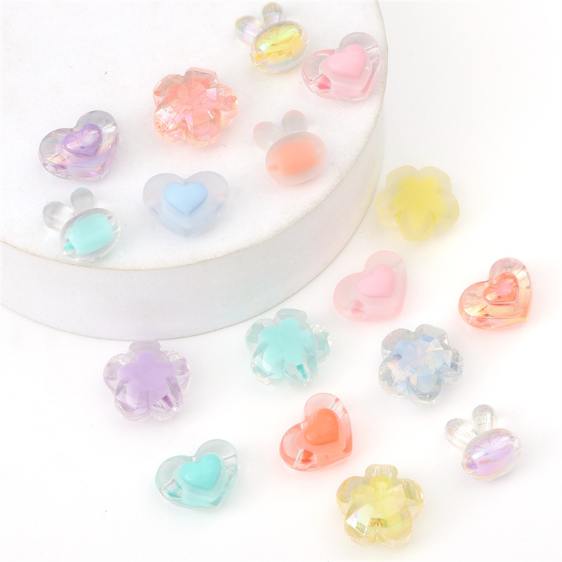 10/20pcs Bunga Hati Kelinci Plastik Akrilik Transparan Pesona Manik-Manik Untuk Kalung Gantungan Kunci Liontin DIY Membuat Perhiasan Perlengkapan