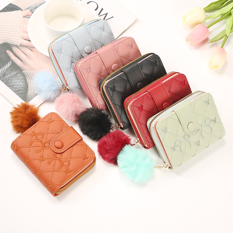 ASIN829 Dompet wanita dompet koin mode ritsleting pendek SC-10 Dompet fashion dompet lipat pendek multifungsi/Dompet lipat wanita kurus pendek impor