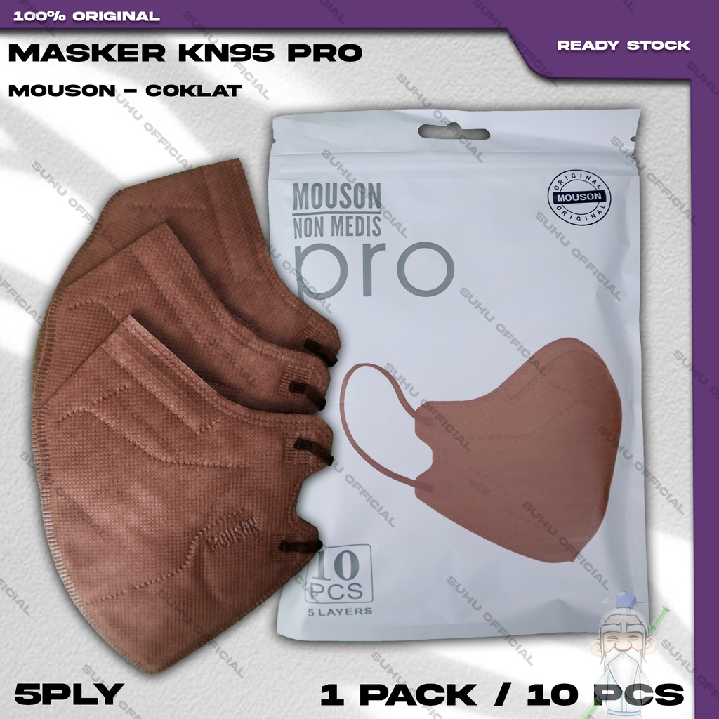 Masker KN95 MOUSON PRO 5Ply Isi 10Pcs Warna Cokelat Coklat Hybrid KN 95 5 Ply Earloop Surgical Mask