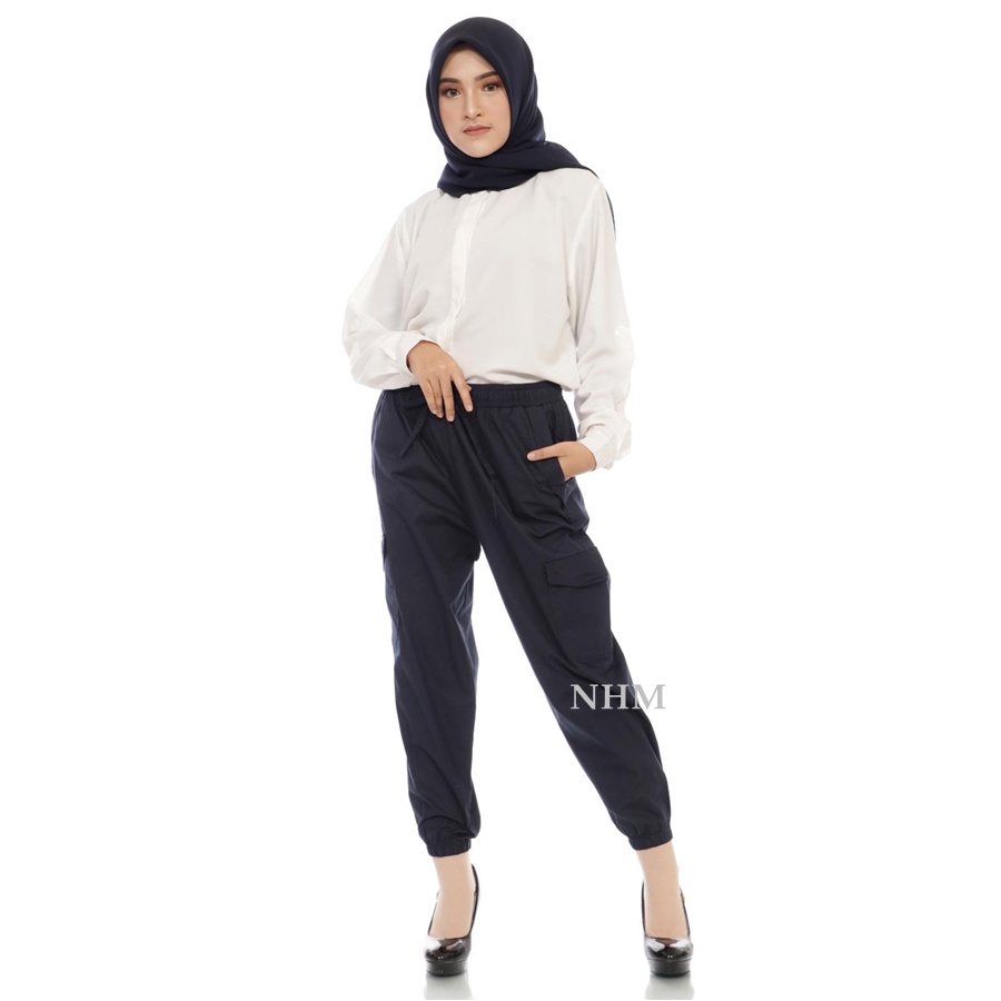 Celana Cargo Joger Wanita Jumbo Polos, Cargo Jumbo Stretch