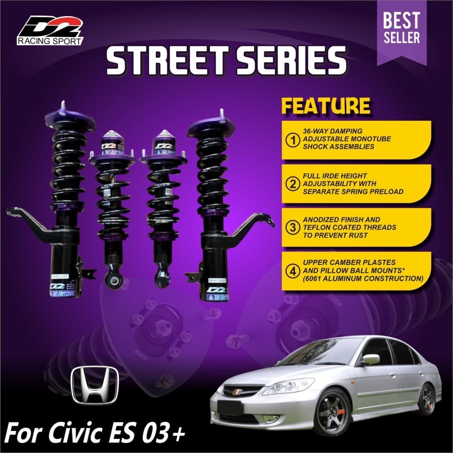 Aksesoris Suspensi Shockbreaker Coilover Untuk Harian D2 Racing STREET coilover civic ES
