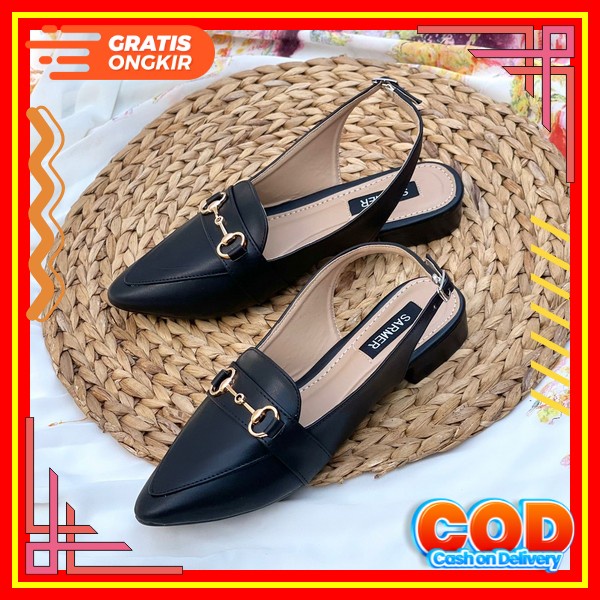 Sepatu Heels White Lancip Slingback Big Size 41-42-43-44-45 Ukuran Jumbo Hak Chunky 5Cm Sepatu Putih