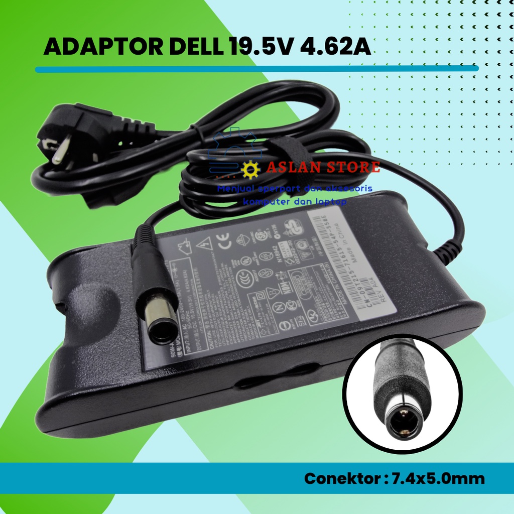 Adapter Charger Laptop  Dell Inspiron 15 3520 3521 19.5V 4.62A 90W dell latitude D SERI: D400, D410, D420, D500, D505, D510, D520, d530, D531, D600, D610, D620, D630, D630c, D80