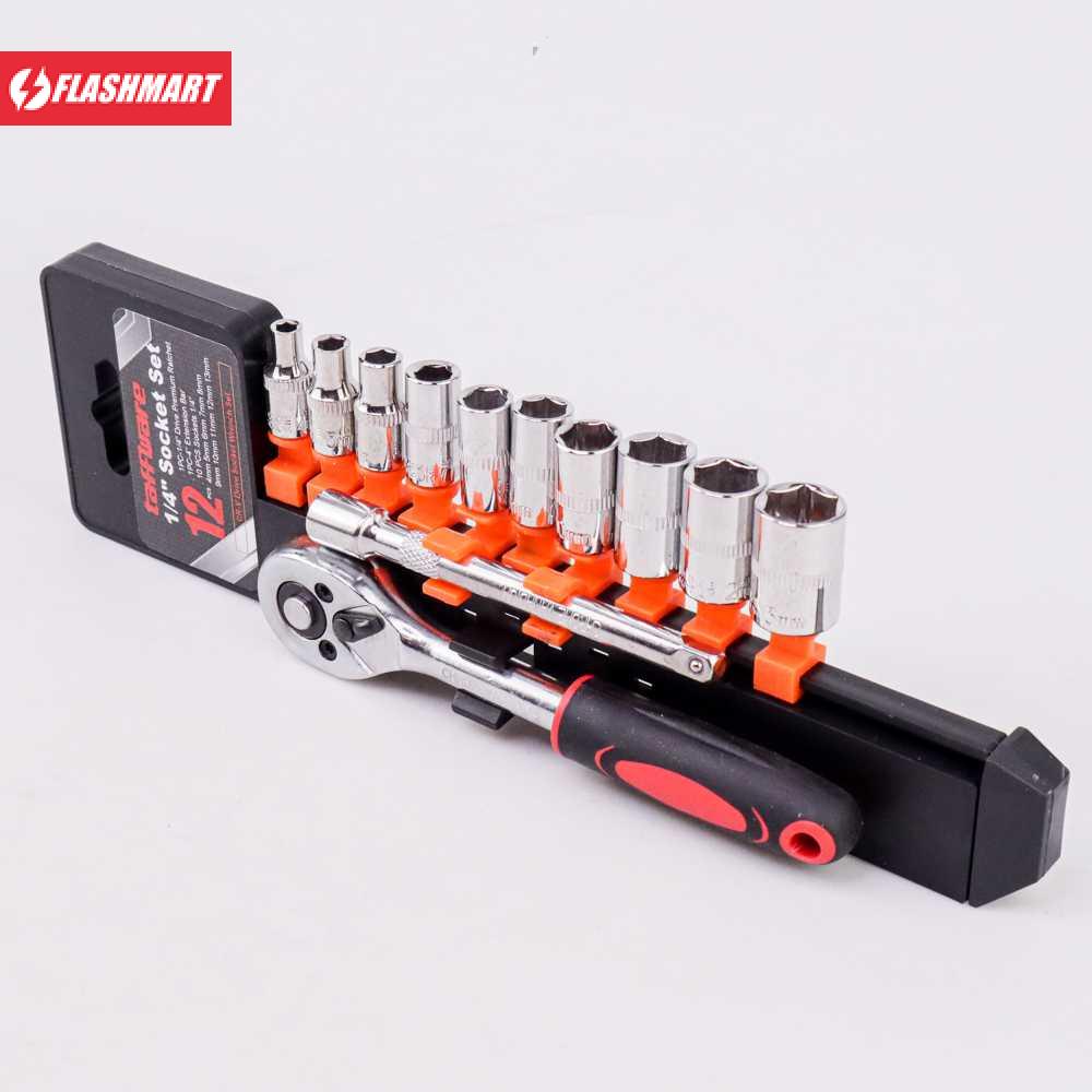 Flashmart Kunci Pas CR-V Drive Socket Wrench Set 1/4 Handle 12 PCS