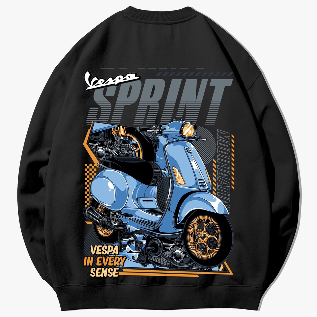 CREWNECK FLEECE SUNMORI MOTOR VESPA MATIC SPRINT BLUE JOE LEE
