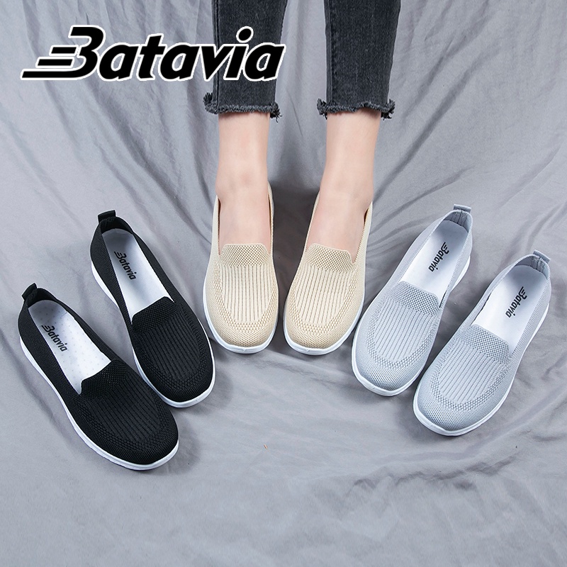 Batavia 2023 baru sepatu slip on import flat wanita  rajut premium bernapas  Batavia Shoes Fashion sepatu ibu sepatu datar kanvas shoes wanita A165