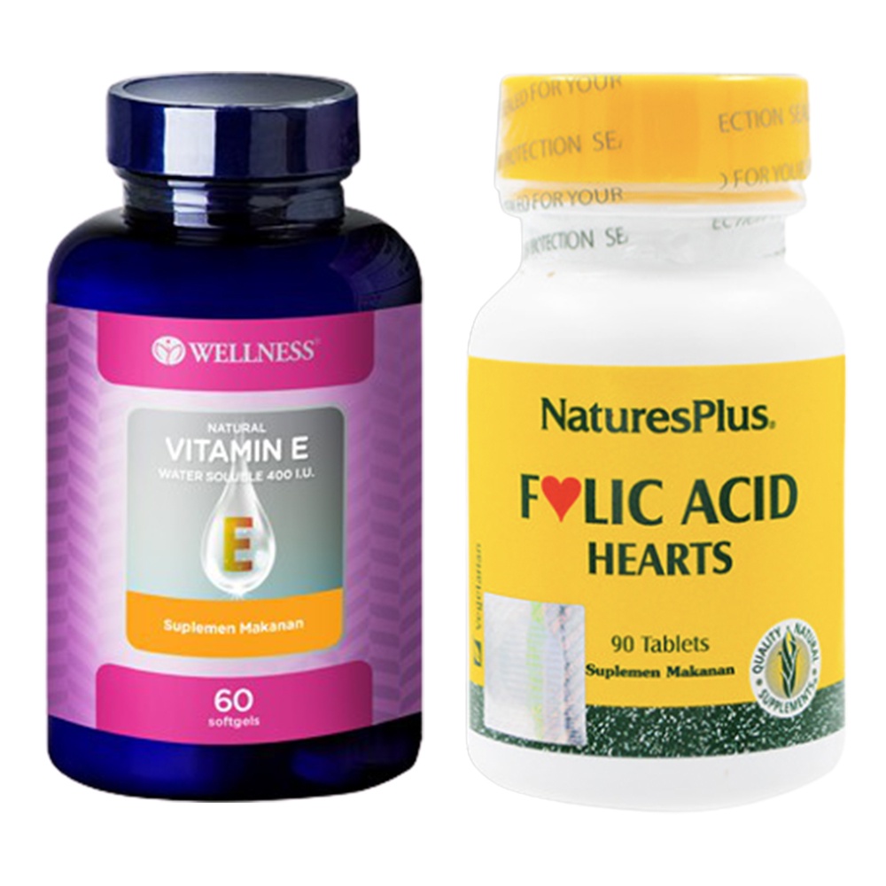 [PAKET BUNDLING] WELLNESS VITAMIN E 400 IU 60 KAPSUL + NATURE'S NATURES NATURE PLUS FOLIC ACID HEARTS 90 TABLET PROGRAM HAMIL PROMIL