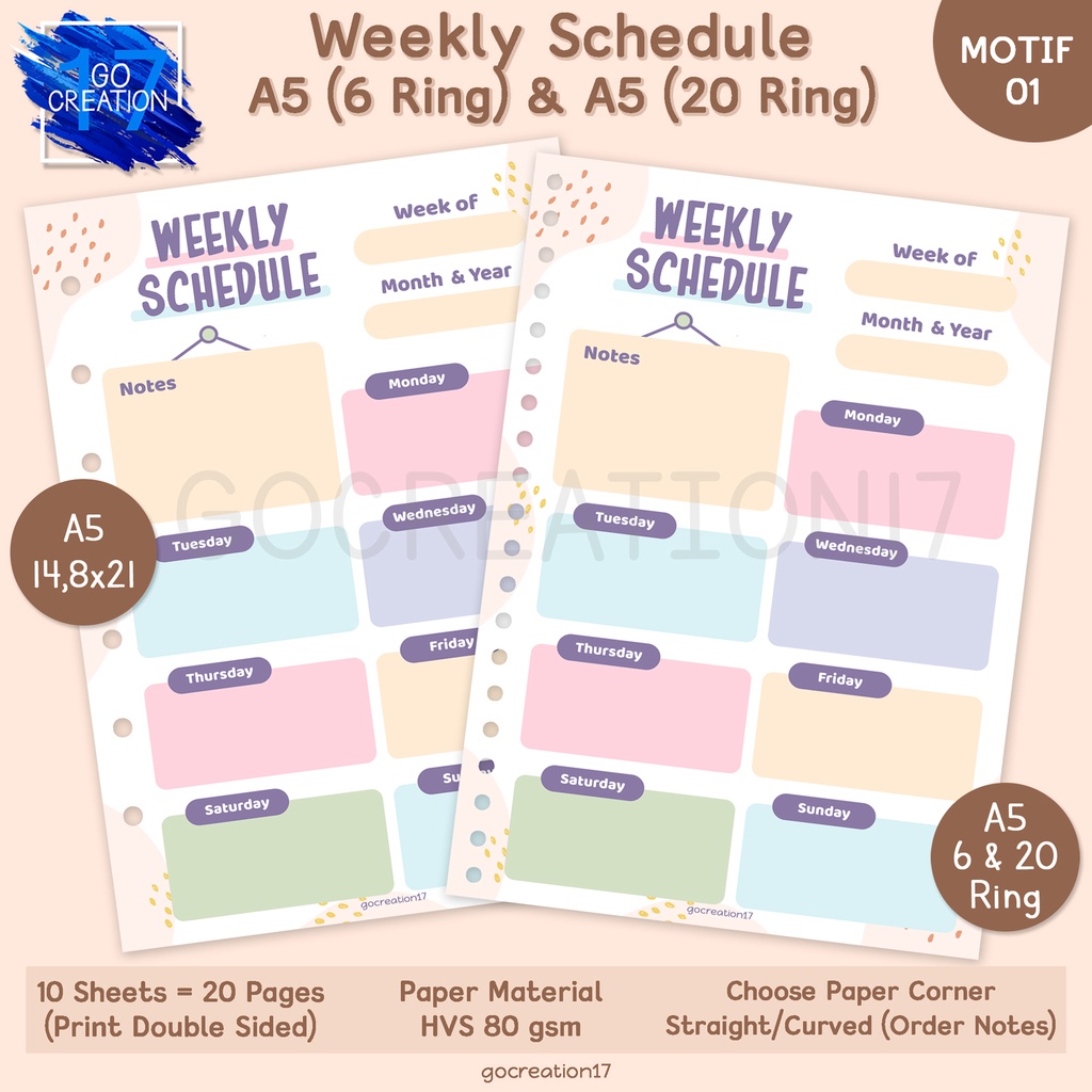 

Kertas Planner Isi Binder Weekly Schedule Motif Premium A5
