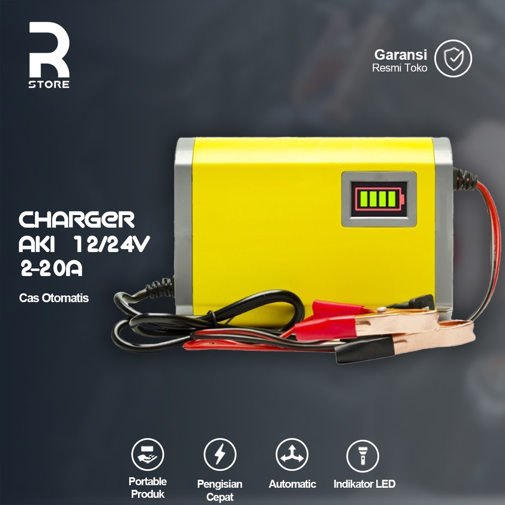 Charger Aki Motor / Mobil 12V/2A Cas Accu Portable Otomatis